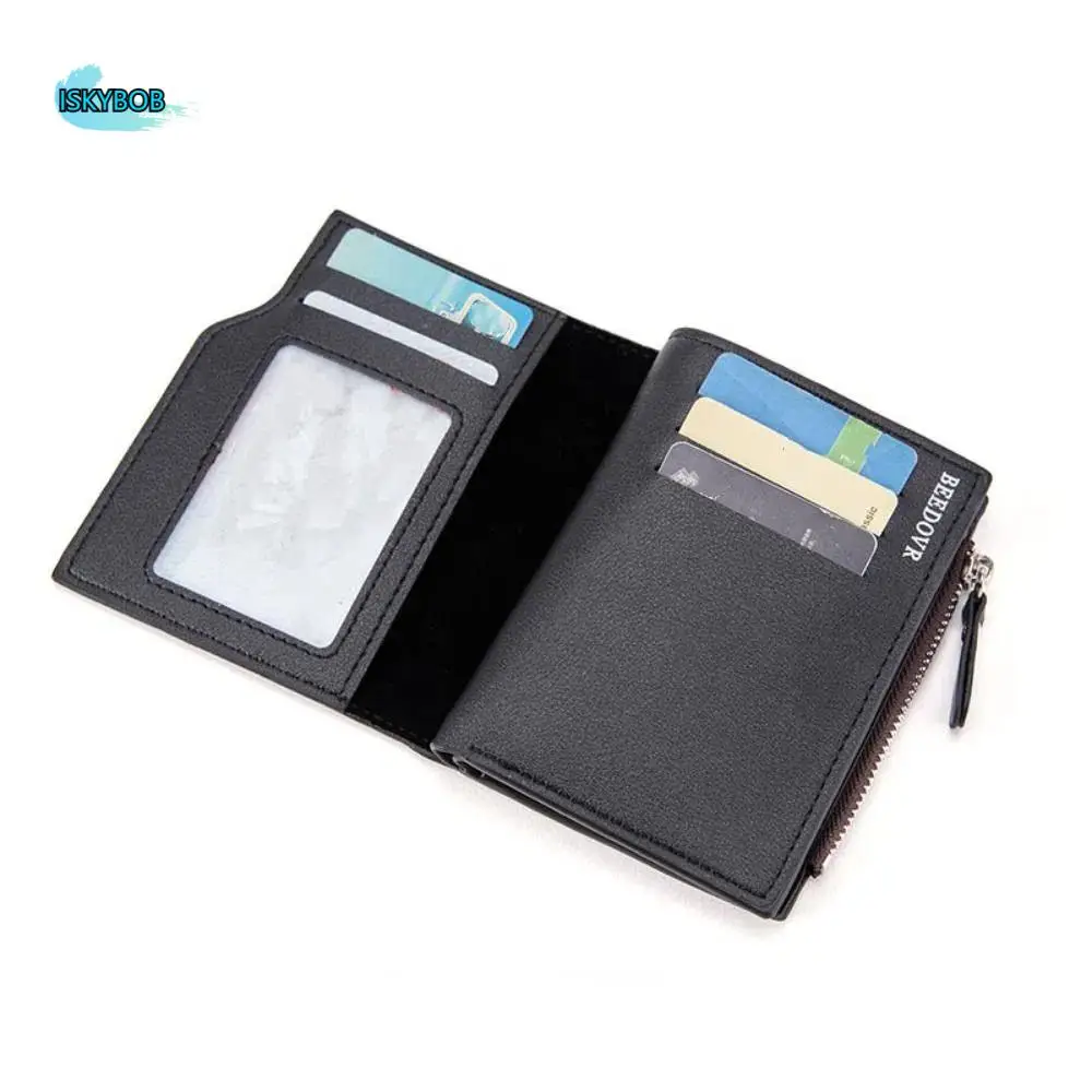 

Portable Zipper PU Leather Wallet Mini ID Card Cover Men Coin Purse Multi-slot Waterproof Business Card Holder Travel