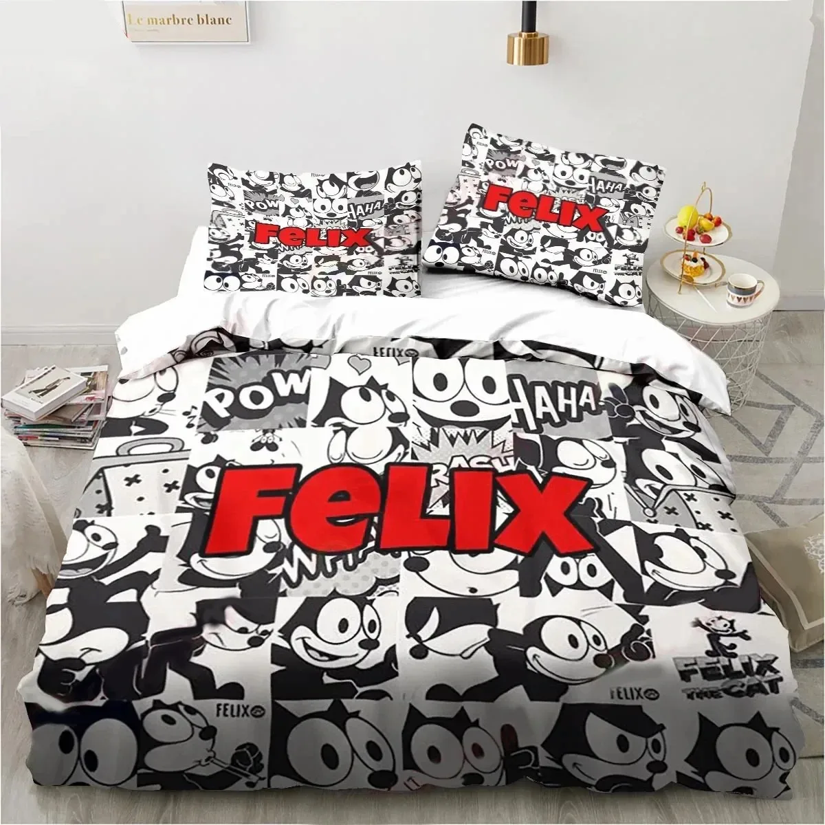 Cute F-Felix Cat Cartoon Bedding Set,Duvet Cover Comforter Bed Set Quilt Cover Pillowcase,King Queen Twin Size Boys Girls Adults