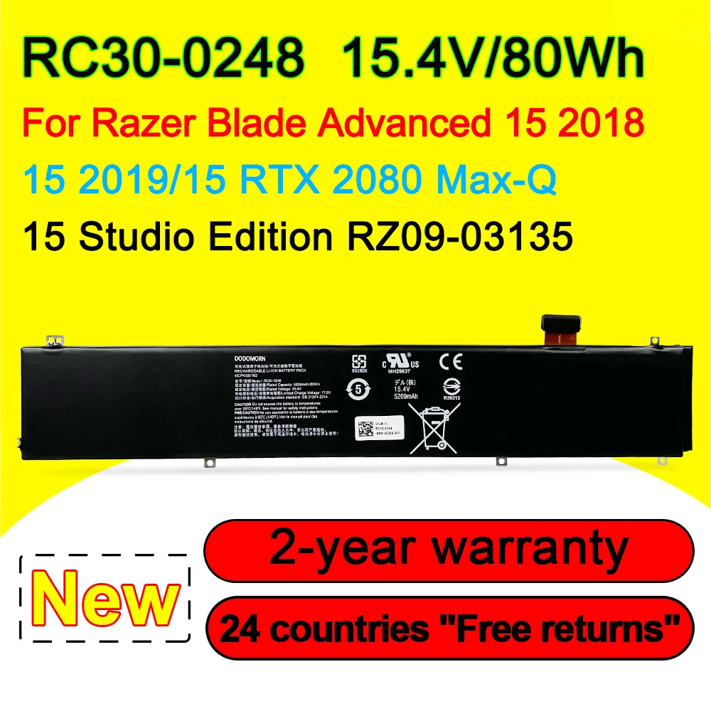 RC30-0248 For Razer Blade Advanced 15 2018/2019/2020/2021,15 RTX 2080 Max-Q,15 Studio Edition Laptop Battery 15.4V 80Wh In Stock