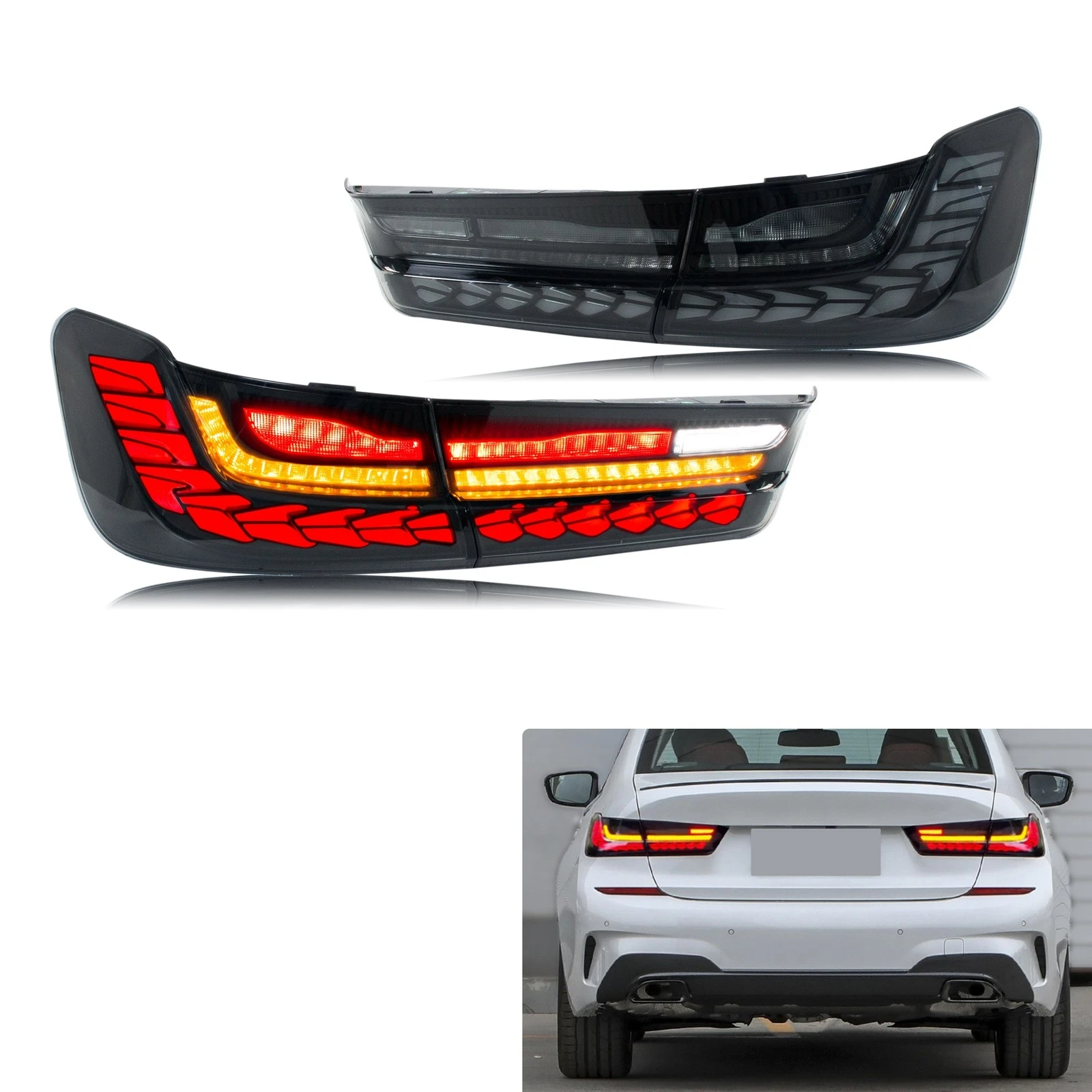 

Светодиодные задние фонари GTS для BMW 3 серии G20 G80 G28 M3 320 330 2019-2026, последовательный указатель поворота, черные задние фонари в сборе