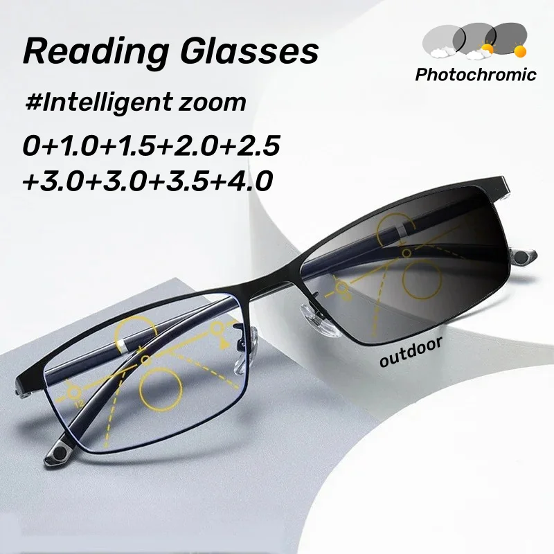 

Fashion Box Gradient Reading Glasses HD Dual-use Intelligent Auto Zoom Presbyopia Glasses Anti-blue Light Goggles Diopter To 4.0