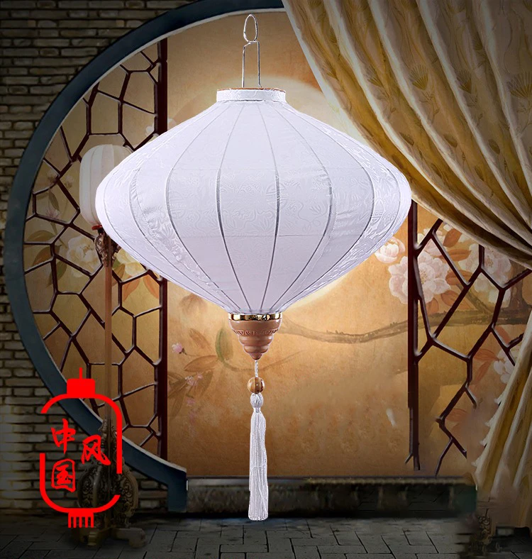 Chinese Hanging Lantern White Lantern Solid  Color Cloth Lantern Performance New Year Party Festival Outdoor Decoration