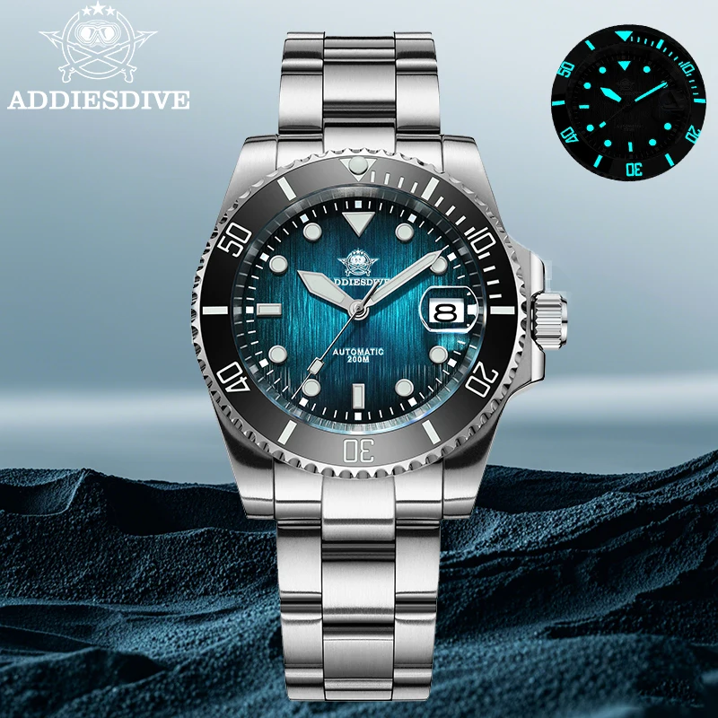 ADDIESDIVE New 41mm Diver's Watch 8215 Automatic Watches Sapphire Glass AR Coating 200m Waterproof Luminous Wristwatch AD2536