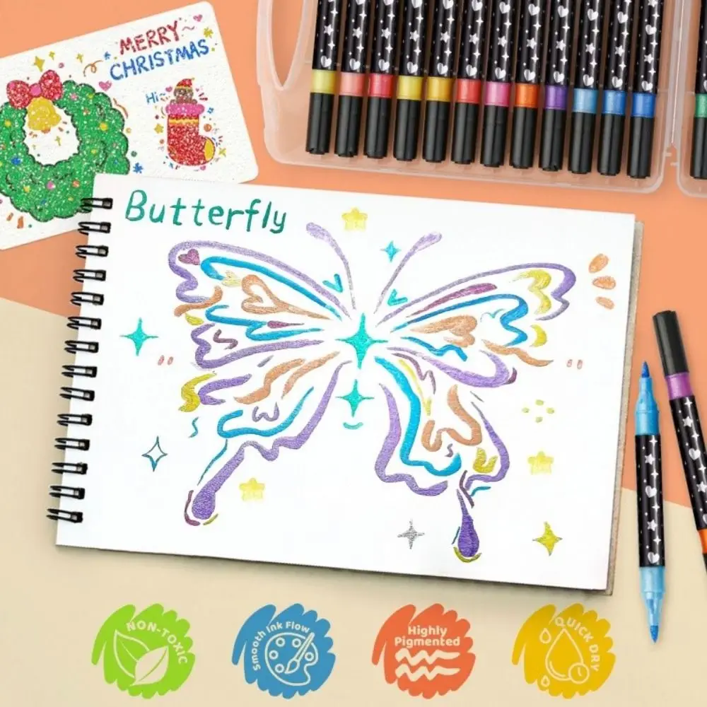 Rotulador de Flash de 24/48/72/96 colores, bolígrafo fluorescente nacarado atrevido de dos colores, bolígrafo de pintura para estudiantes de doble cabeza