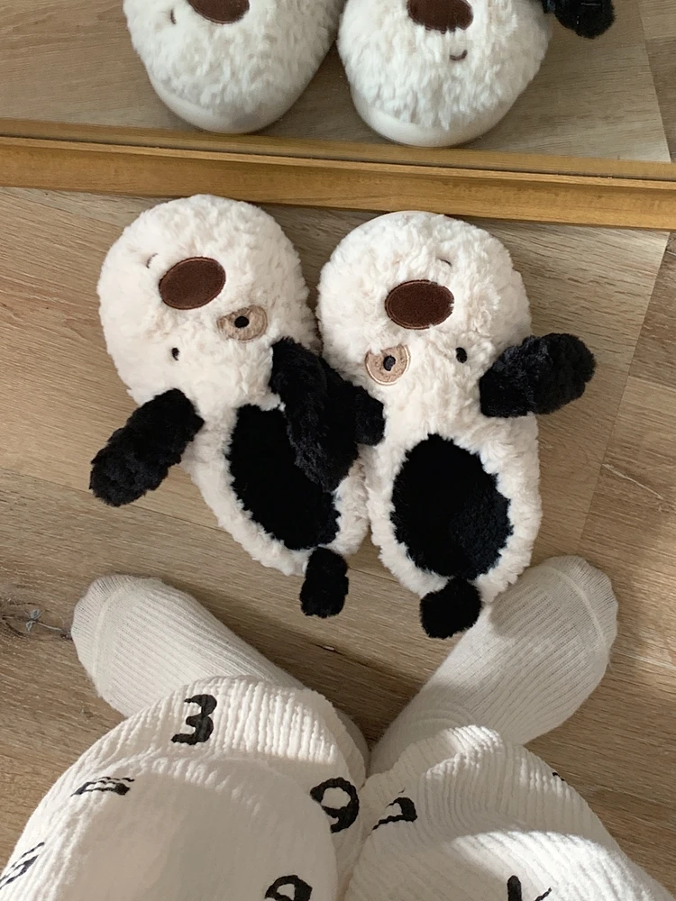 Cute Winter Dog Warm Cotton Slippers For Men And Women Plush Thick Sole Home Slipper Non Slip Couple's Household Shoes