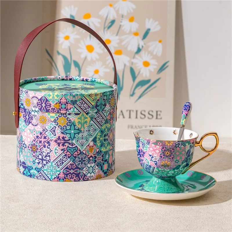 High-value bone china light luxury coffee cup saucer mug afternoon tea cup gift box set