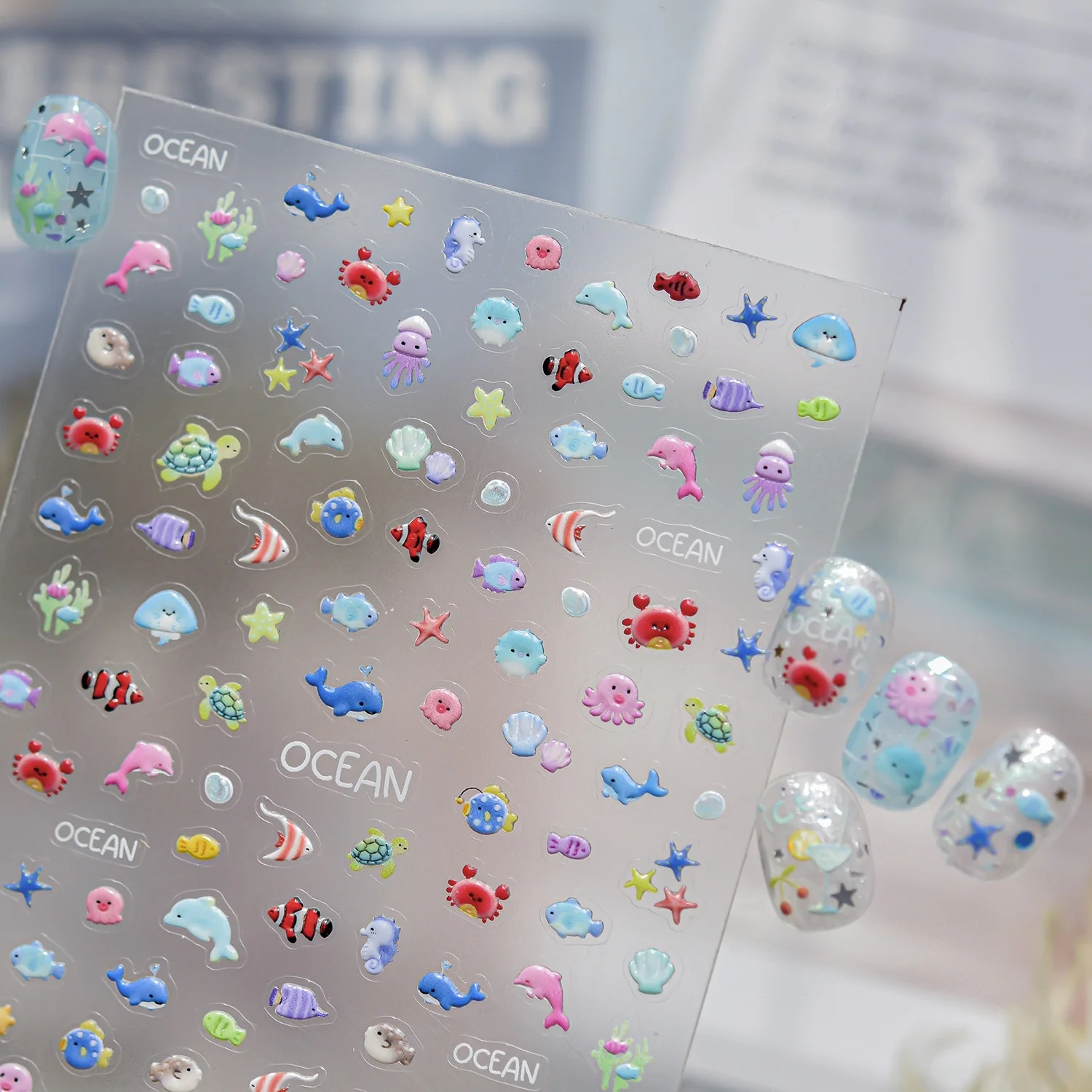 Ocean Animal 5D Nail Stickers Dolphin Octopus Little Crab Sea Turtle Tropical Fish Shell Summer Seaside Style Manicure Nail Art