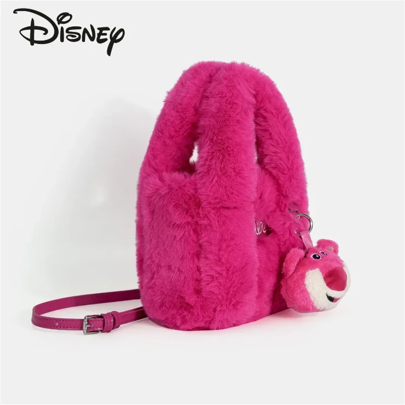 Disney Strawberry Bear New Children's Handbag Fashionable and High Quality Women's Plush Bag Cartoon Versatile Girl Storage Bag