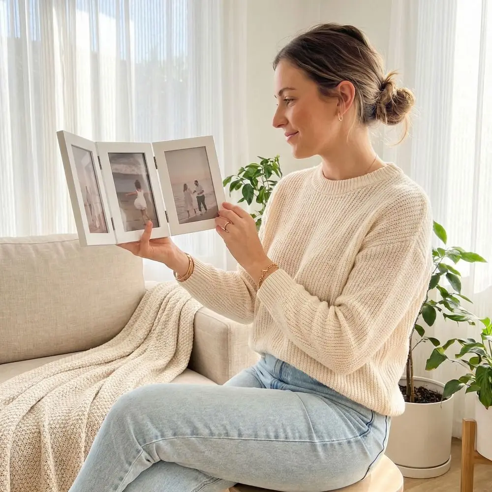 Rectangular Folding Photo Frame Modern Simple Triplex Frame Desktop Picture Frame Durable Hinge Photo Frame Living Room Decor