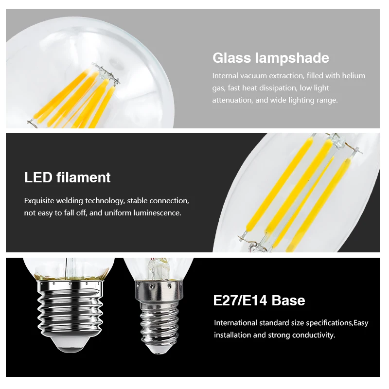 Imagem -03 - Lâmpada Led Retro Vintage Edison E27 E14 2w 4w 6w 8w 220v Lâmpada de Filamento Lâmpada de Decoração Interior Pcs