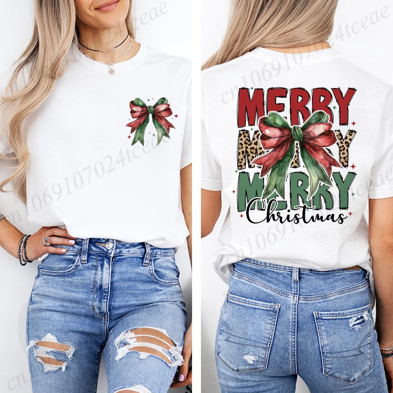 

Women's T-Shirts Coquette Christmas Print Tees Harajuku T-Shirt Top Short Sleeve Casual Summer Tee Leopard Merry Christmas Shirt