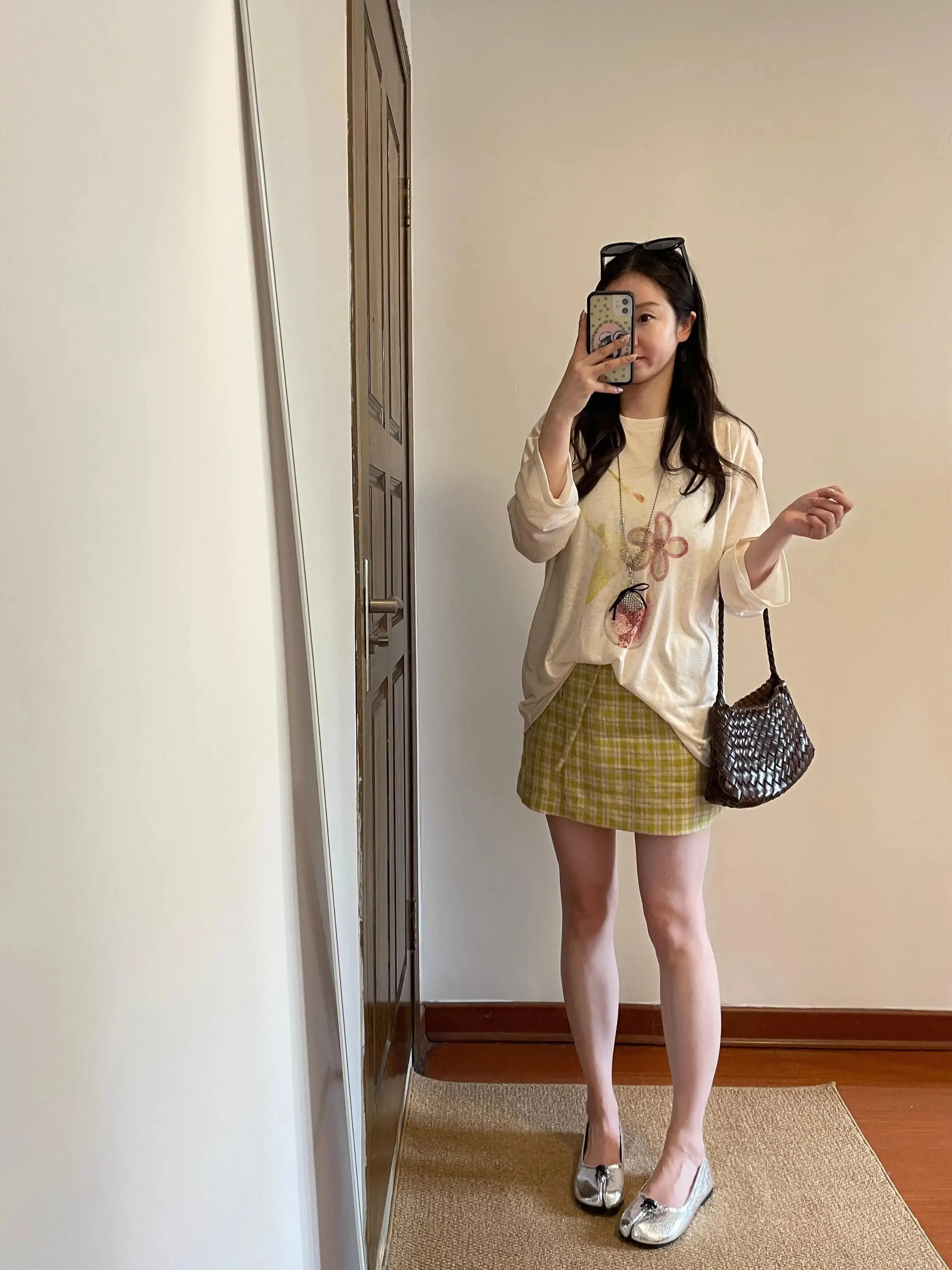 American Retro Yellow Plaid Linen Short Skirt Drawstring Anti-Light High End Natural Breathable Dry Half Skirt Women Summer