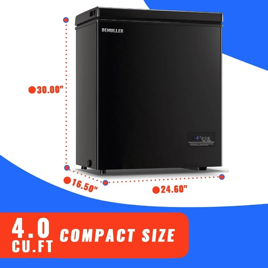 Compact top-opening mini chest freezer ideal for home kitchen garage or outdoor use; features deep freezer capacity with remova