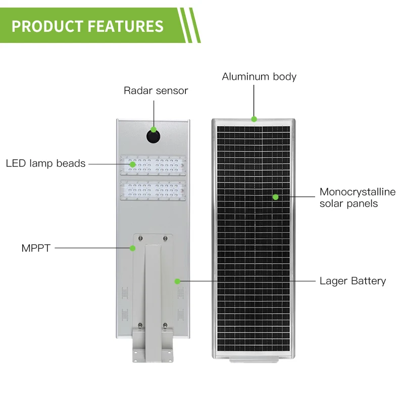 Die-casting Aluminum Lamp Body Solar Street Lights Outdoor Waterproof LED Lamp All In One Solar Powered Street Light