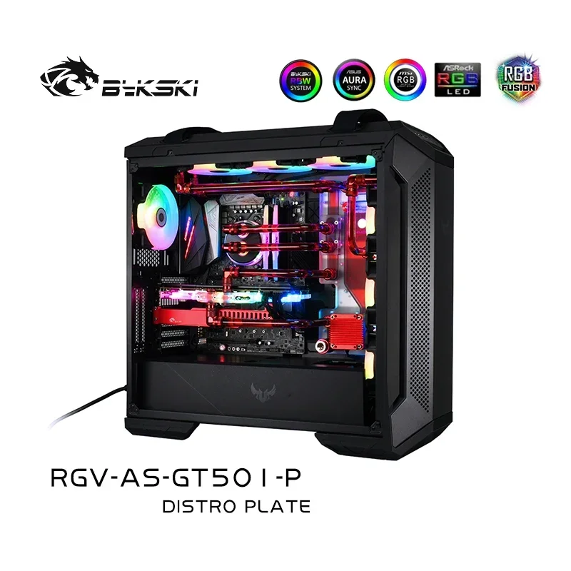 Bykski RGV-AS-GT501-P Distro Plate For ASUS ROG GX601 Case,PC Water Cooling Waterway Board Reservoir Kit For PC CPU GPU Cooler