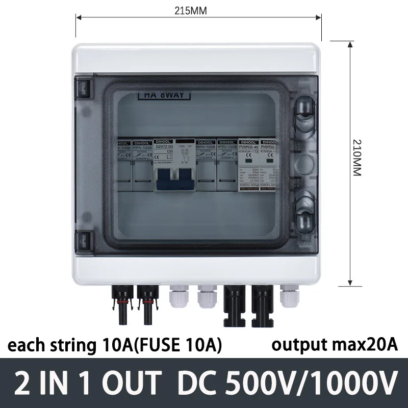 Solar Photovoltaic PV Combiner Box 2 string 4 string 6 string in 1 Out Waterproof Plastic Distribution Box lightning Protection