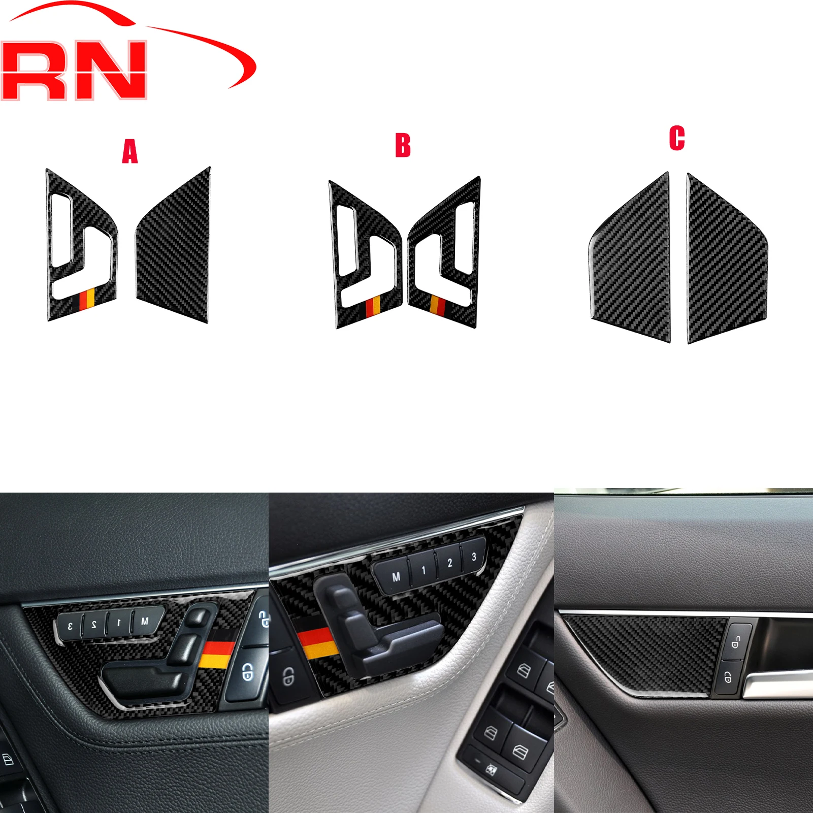 Per Mercedes-Benz Classe C W204 2007-2013 Pannello di Regolazione del Sedile in Fibra di Carbonio Modificato Interno Piano Nero Accessori adesivi