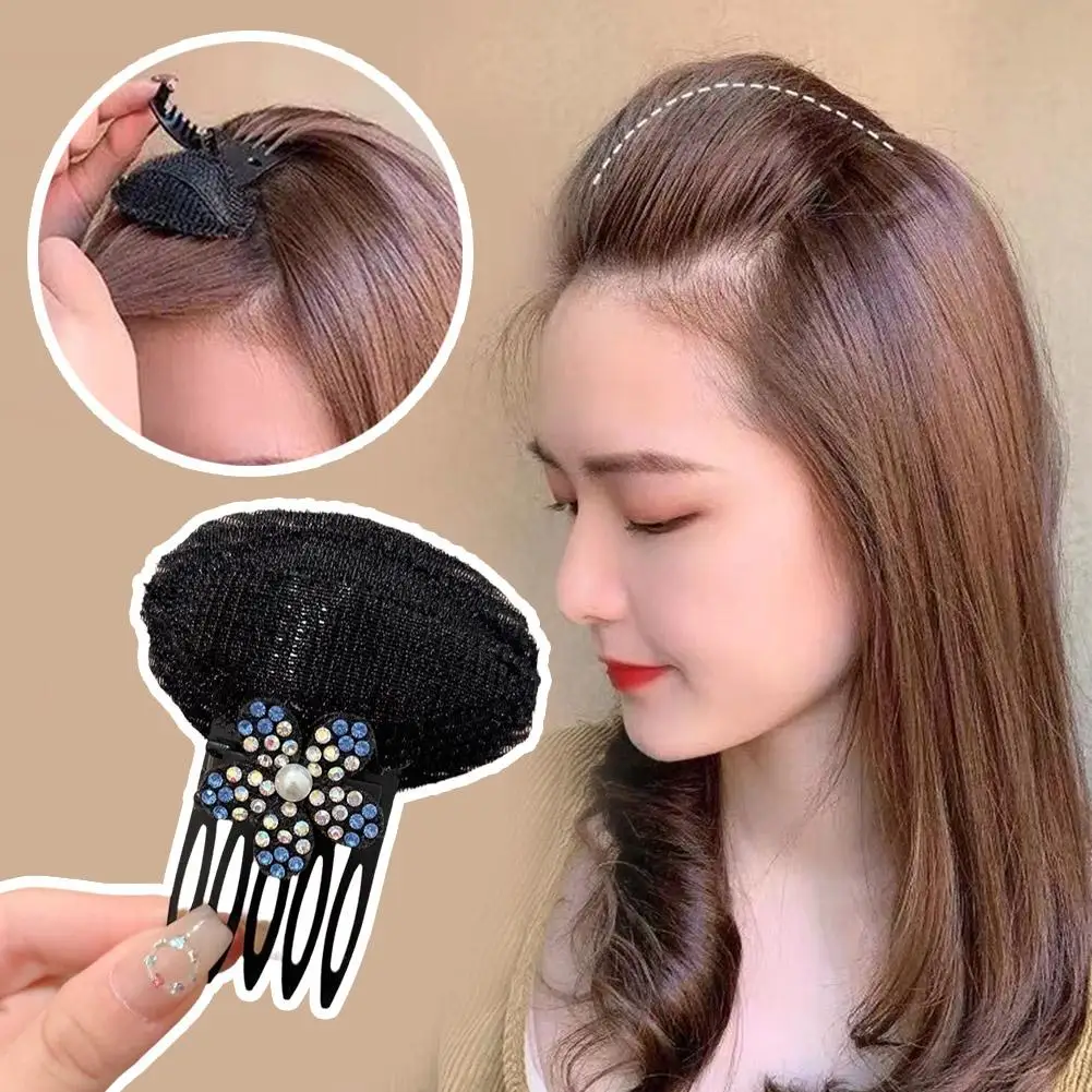 High Cranial Top Volumizer Crown Lift Invisible Hair Pad 2024 New Forehead Fringe Pad Rhine-drill Flower Comb