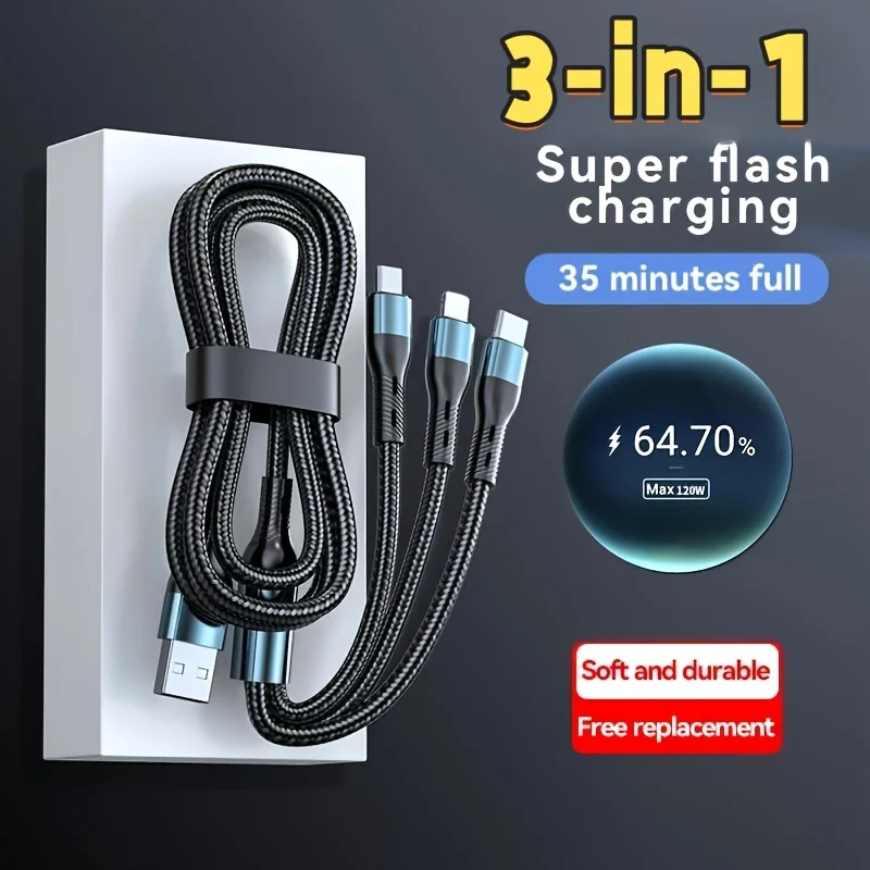 3in 1 USB Fast Charging Cable Micro USB Type C Cable Data Cord for Samsung P50 Phone USB Charging Cable