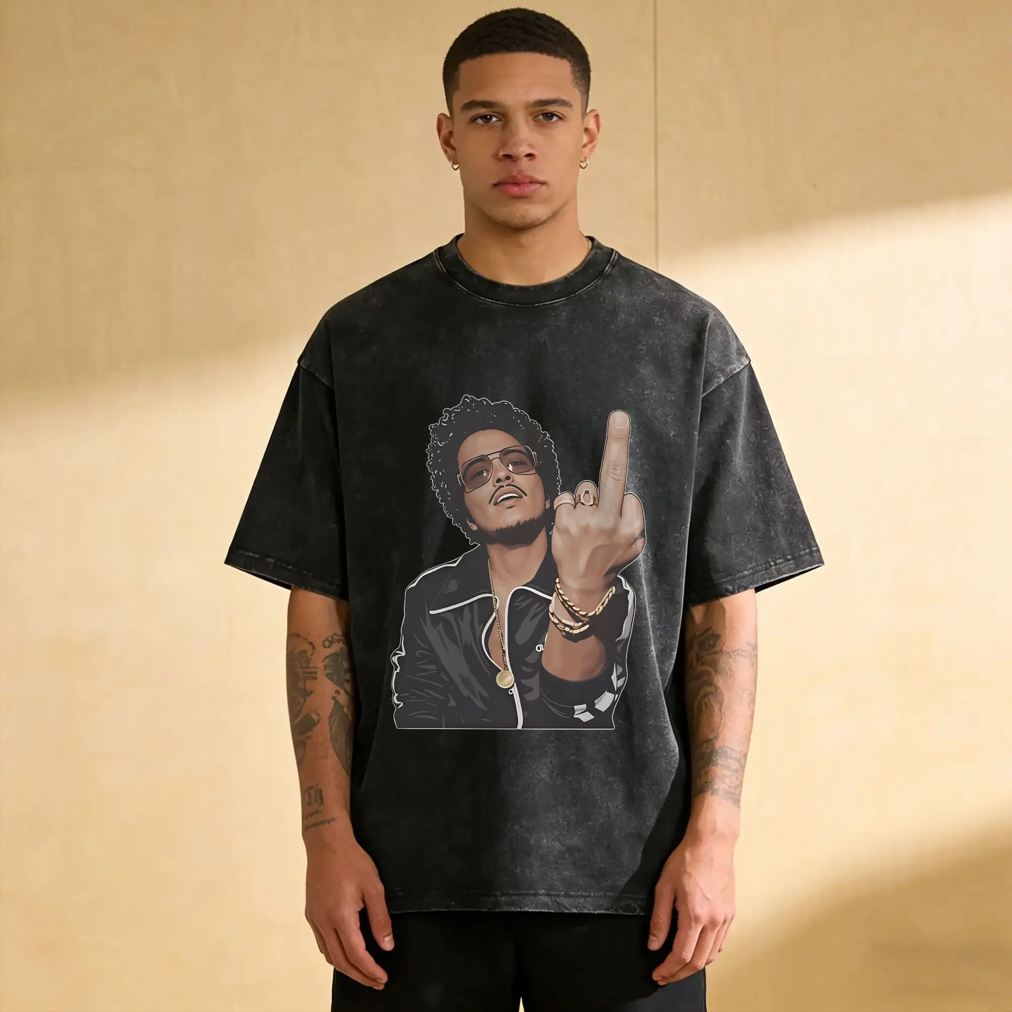 Men Women's T-Shirt Brunos Mars Middle Finger Washed T Shirts Trending  Summer Tee Shirt Awesome Design Casual Clothes Hot Sale