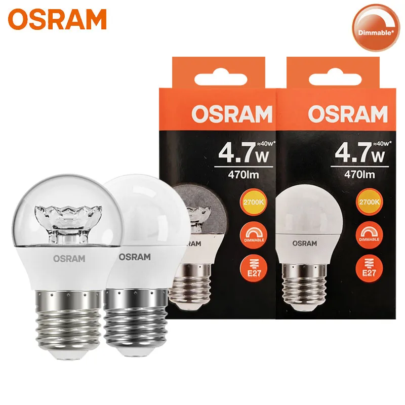 OSRAM LED E27 P Bulb 4.7W Dimmable 2700K Warm White Lamp 220-240V LED PERFORMANCE CLASSIC CLP40 PFM CLAS P Dim Indoor Home Light