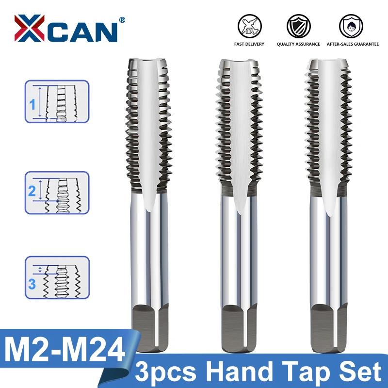 XCAN 3pcs M2-M12 Metric Tap Machine Screw Tap Drill Bit Tapping Tool Thread Plug Tap Thread Tap Metalworking Hand Tools