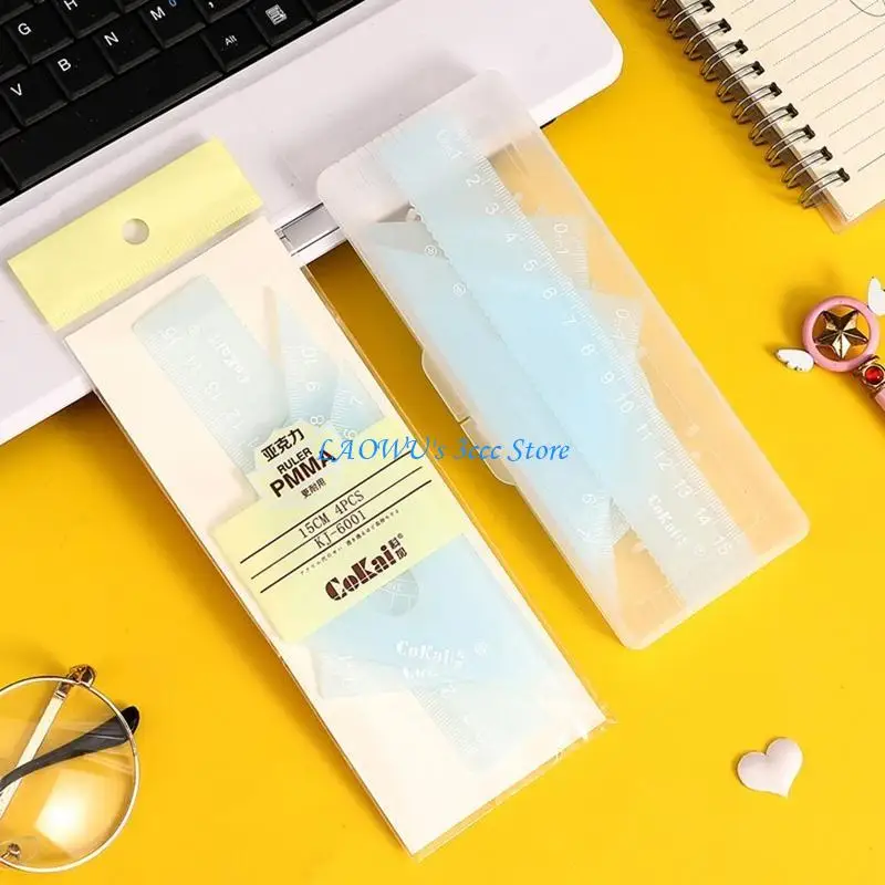 Y8AD Math Geometry Ruler Examen Tool transparant voor studenten kinderen volwassenen 4PCS