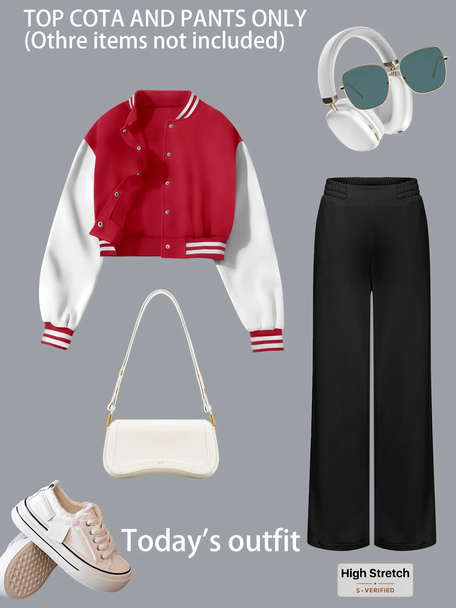 

Vintage Preppy Style Women Two Piece Outfit Crop Baseball Coat And Relaxed Wide Leg Pants Daily Wear Matching Suit