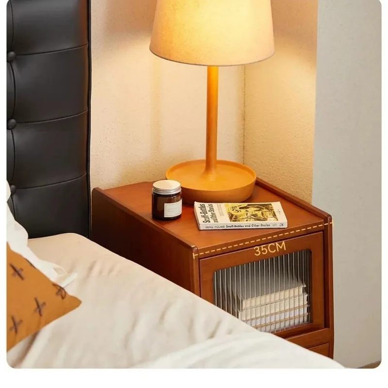 Retro Solid Wood Bedside Table, Bedroom Simple Locker, Household Small Ultra-Narrow Locker, Storage Bedside