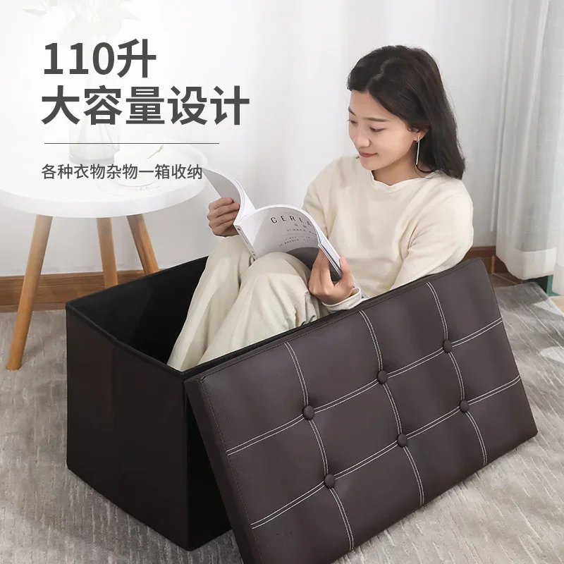 Collapsible Ottoman Storage Bench Faux Leather Footrest Versatile Home Decor Box Space-Saving Design Stylish Seating Storage