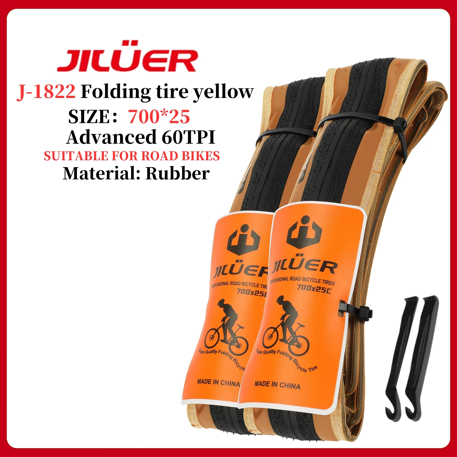 700C Foldable Black Yello Tires - Puncture Resistant Tyre for Road Bike, 700x25C High Pressure Folding Bicycle Tire 60Tpi