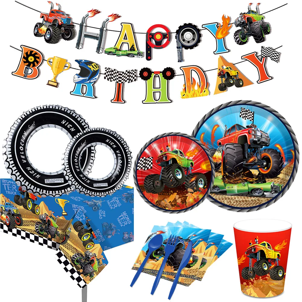 1 Pcs Big Monster Truck Balloon Car Themed Birthday Foil Ballons Dump Truck Helium Balloon Boy Birthday Party Decor Supplies