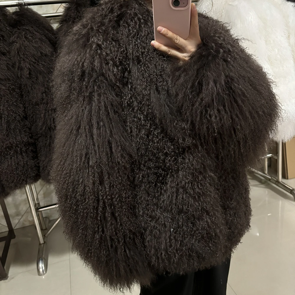 YOLOAgain 2025 Winter Warm Women's Real Mongolia Sheep Fur Jacket Plus Size 8XL Sheep Fur Coat