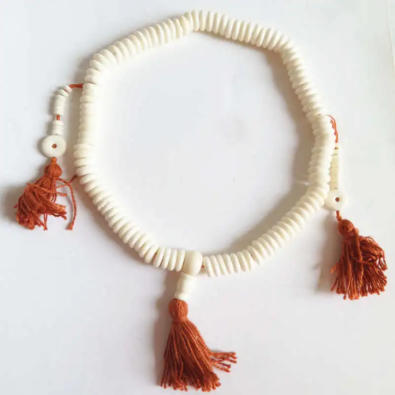 Tibet White Yak Bone Hand-hold Rosary 108 Coin Beads Prayer Mala 10mm 12mm BRO817