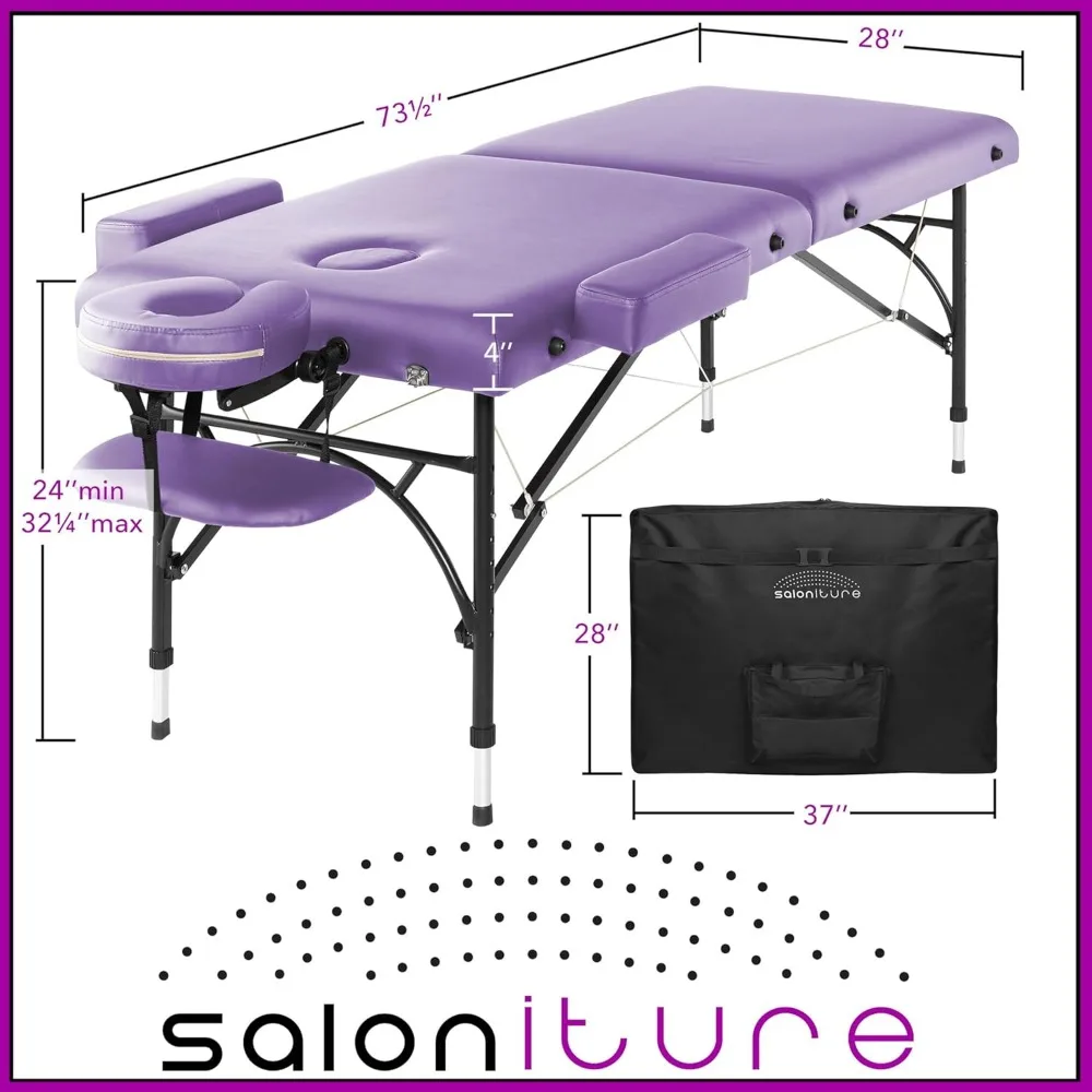 طاولة تدليك احترافية خفيفة الوزن ثنائية الطي مع أرجل من الألومنيوم - تتضمن مسند الرأس ومساند للذراع وحقيبة حمل