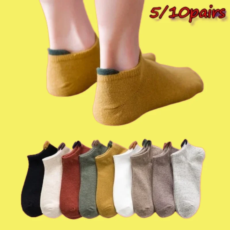 

5/10 Pairs 2024 New Boat Socks Cotton Shallow Mouth Low-top Short Socks Sweat-absorbent Men's Spring And Summer Ear Boat Socks