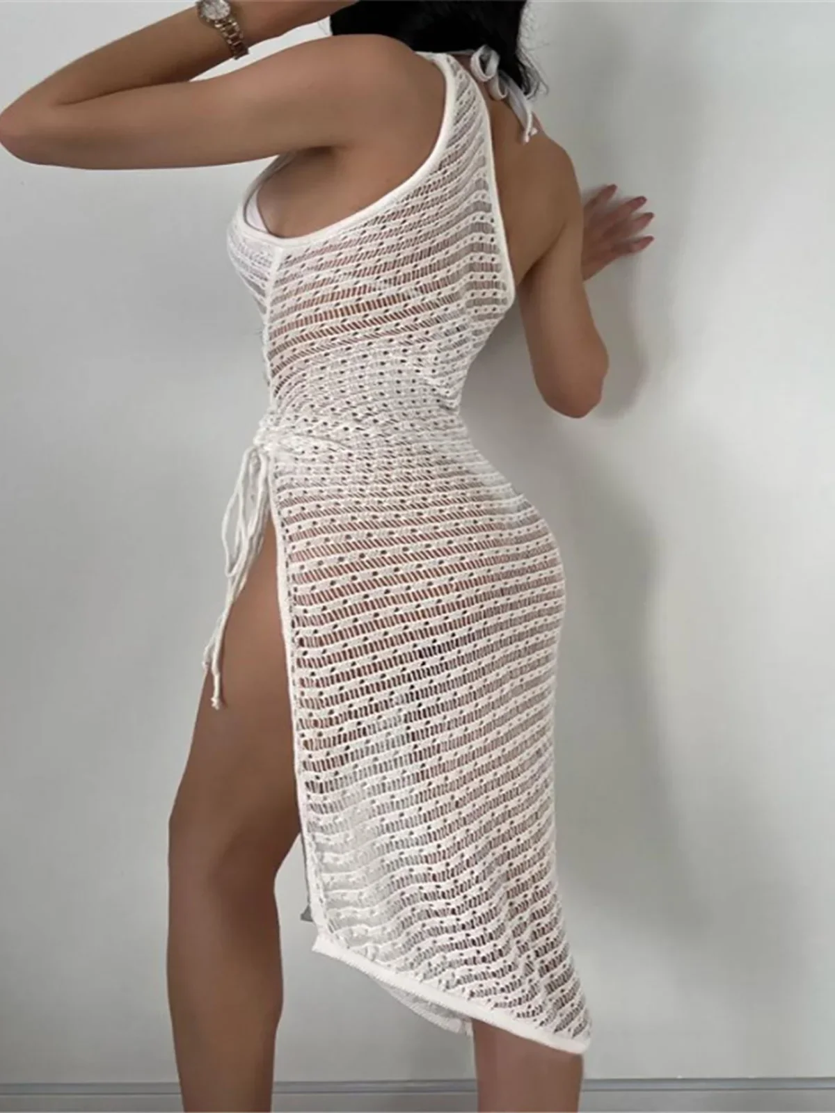Sexy One Shoulder Hollow Out Crochet Knitted Tunic Beach Cover Up Cover-ups Beach Dress Beach Wear Beachwear Female Women K4584