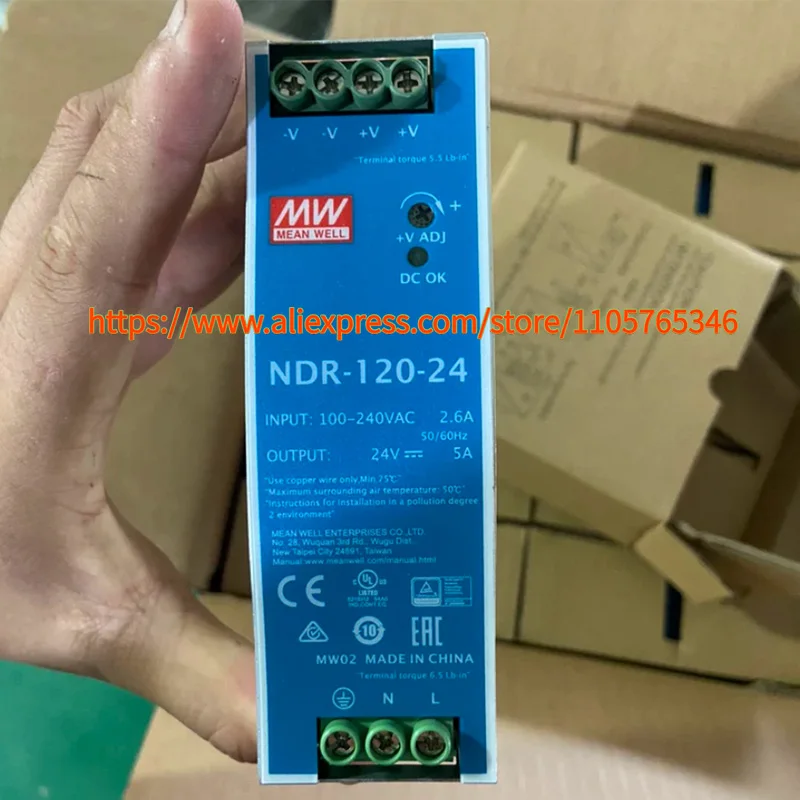 1pcs NDR-120-24 100% Original MW 120W 24V 5A Switching Power Supply