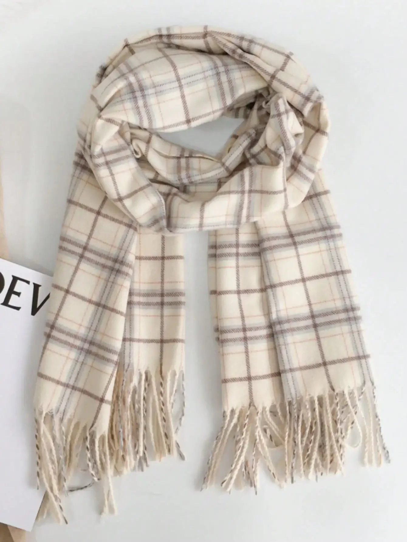1 Piece Multicolor Plaid Nordic Style Tassel Rectangular Polyester Women's Scarf Couple Neckband Suitable For Daily Use