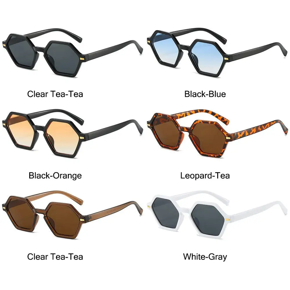 Hip-Hop Style Small Frame Sunglasses Vintage UV400 Hexagonal Rivets Decoration Shades Sun Glasses for Women & Men