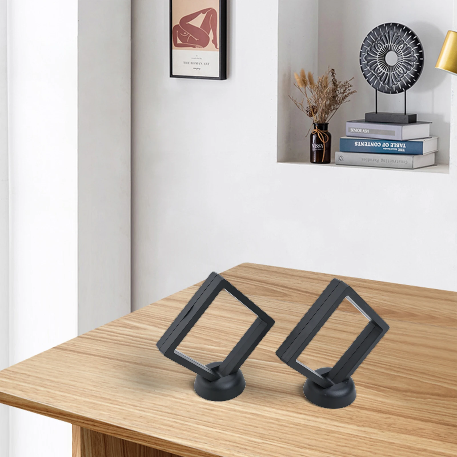 2 Pcs Coin Frame Penny 90x90mm Decoration Black Plastic Floating Display Holder Box Stand Collection Protection