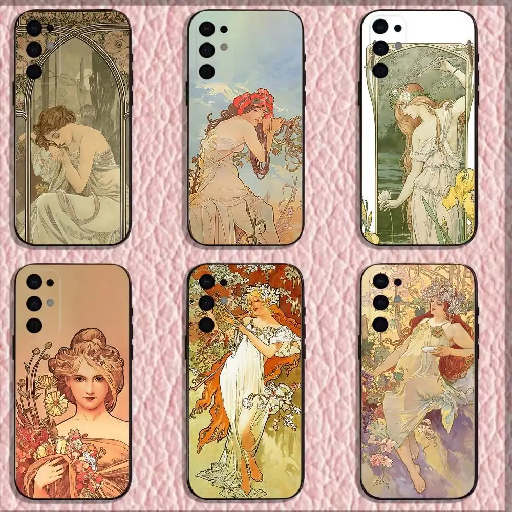 

Vintage Alphonse Mucha Phone Case For Samsung S25,S24,S21,S22,S23,S30,Ultra,S20,Plus,Fe,Lite,Note,10,9,5G Black Cover