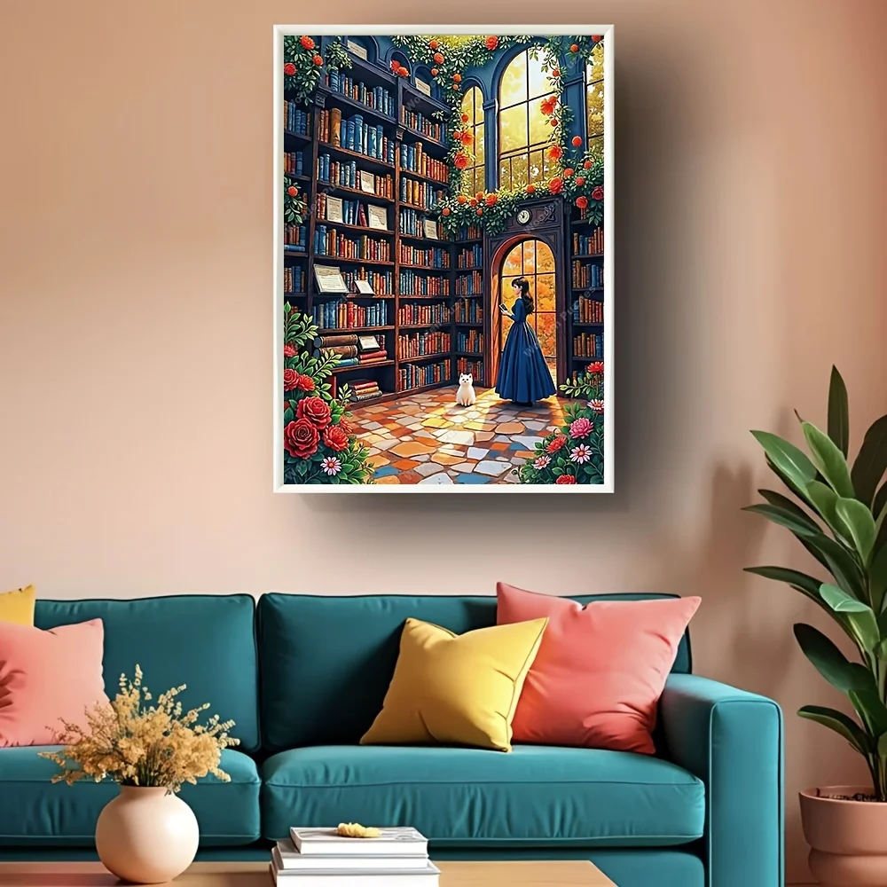 2000/1500/1000/500 قطعة ألغاز خشبية للبالغين - مشهد مكتبة نابض بالحياة مع الكتب والنباتات والنوافذ المضاءة بأشعة الشمس - مثالية للمنزل O