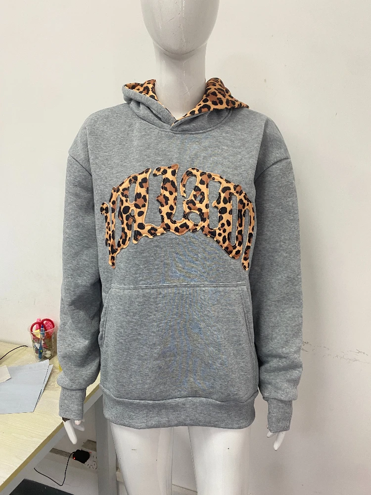 2025y2k lined leopard print letter embroidered street casual pants, men's and women's versatile hooded sweatshirt
