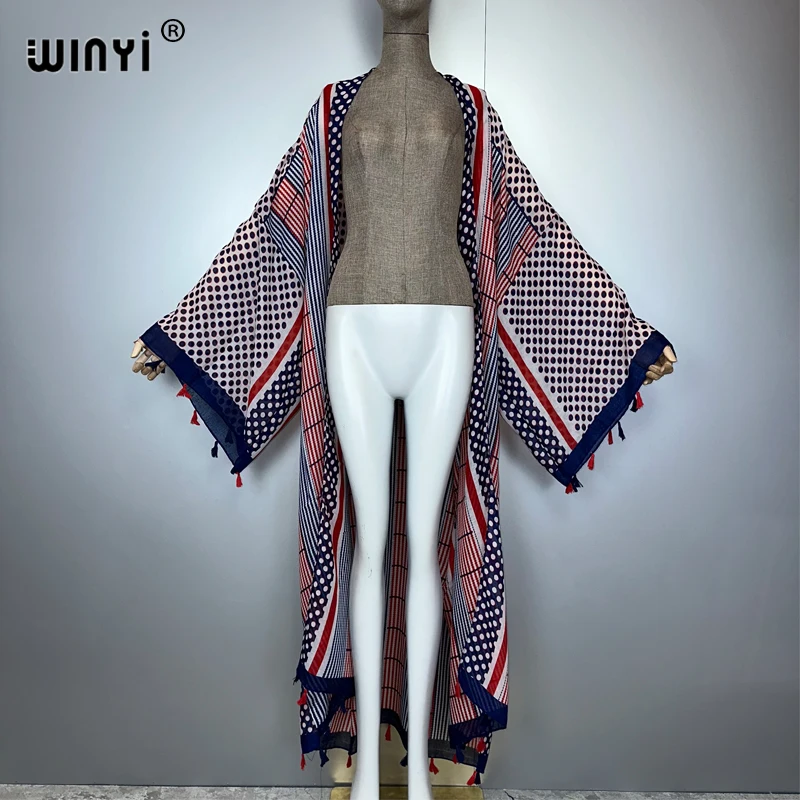 WINYI ملابس الصيف كيمونو أفريقيا بوهو جديد طباعة الشاطئ التستر فستان ماكسي بالأزرار ملابس الشاطئ النساء عباية دبي قفطان فاخر