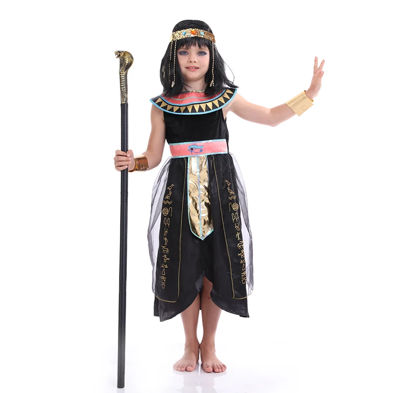 Costume d'Aleopatra Égyptien Sombre pour Fille, Tenue de Reine Noire Nys, Robe de Princesse Pharaon Historique, Déesse des Prairies, pour Enfant