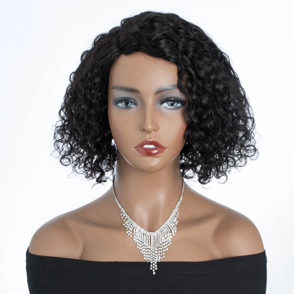 Short Curly Bob Brazilian Human Hair Lace Deep Water Curly Wave Human Hair Wigs 100% Remy Natural Hair Side Part Lace Wig