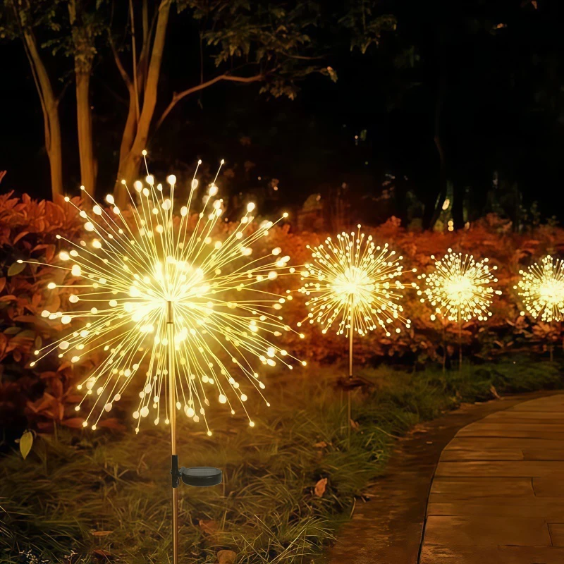 Lâmpada Solar em Forma de Fogos de Artifício para Exterior - 8 Modos de Iluminação IP65 LED para Decoração de Jardim, Caminhos, Casamentos e Festivais
