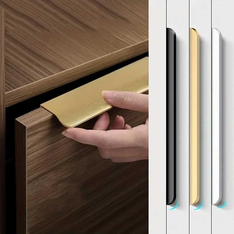 2PC Black/Gold/Gray Cabinet Edge  Pull Kitchen Concealed Drawer Pulls Aluminum Alloy Hidden Door Handle,Arc Furniture Handles
