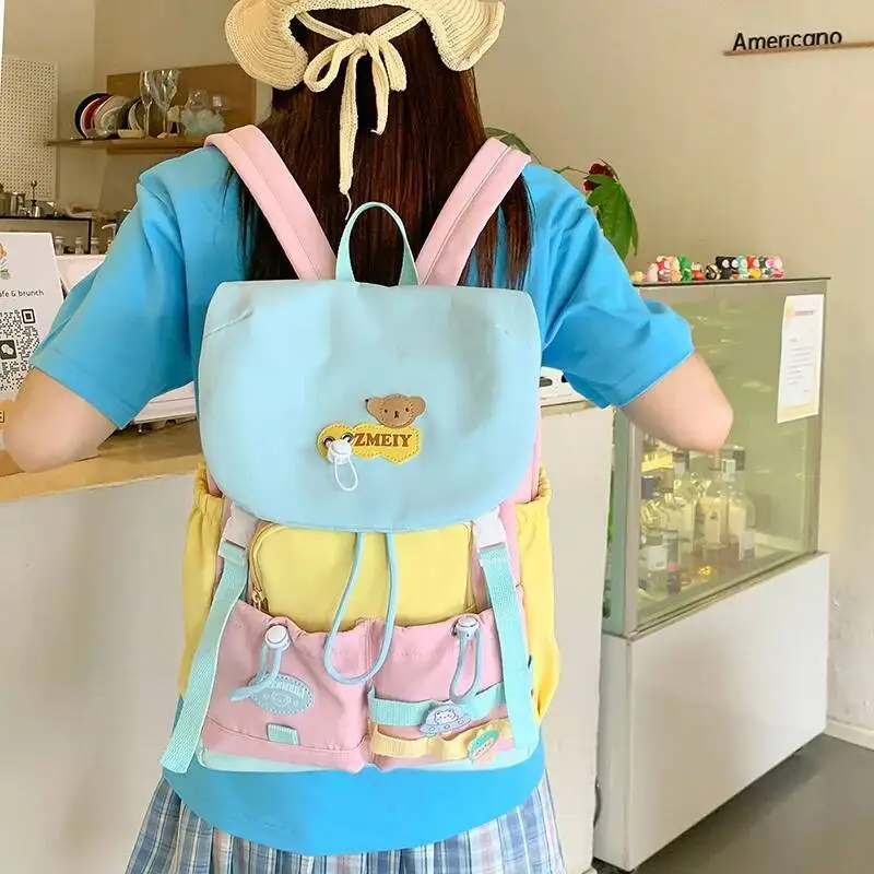 حقيبة ظهر مدرسية لطيفة من الدوبامين عالية القيمة للفتيات في المدرسة المتوسطة والثانوية، كتلة ألوان كبيرة